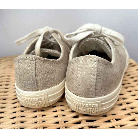 SIZE 2 Girls Converse Gold Metallic Threads Egret White Suede Leather Low Sneake - Picture 6 of 9